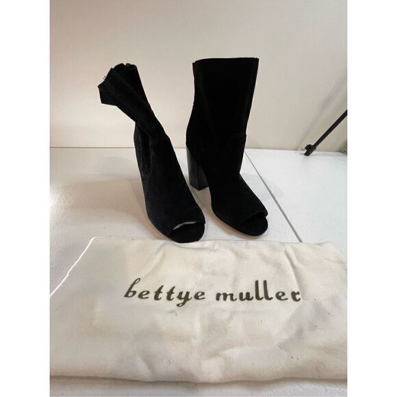 Bettye Muller open toe booties with dust bag size 10M black zipper back - Picture 7 of 9